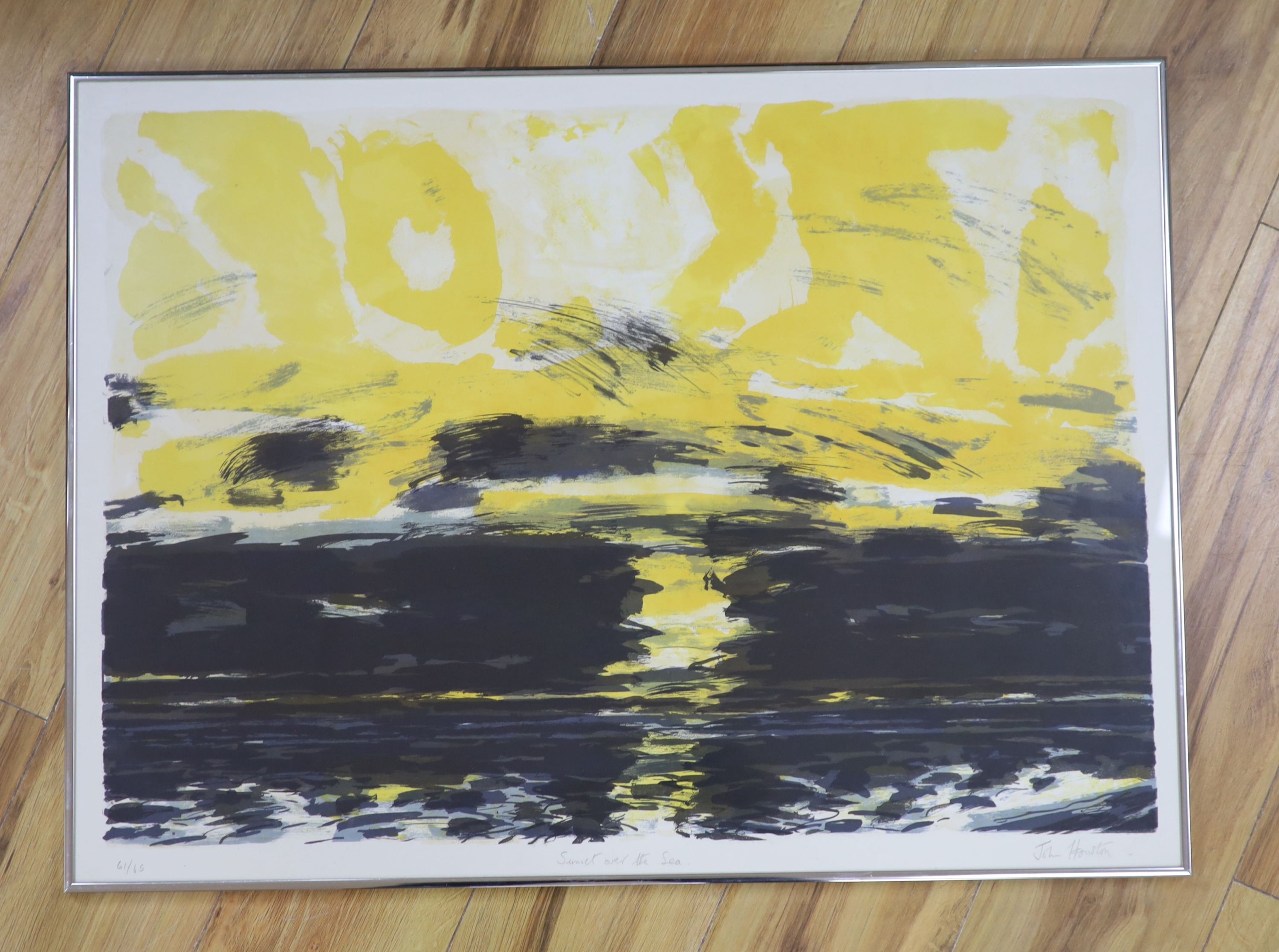 John Houston (1930-), limited edition print, 'Sunset over the sea', signed in pencil, 61/65, 56 x 76cm